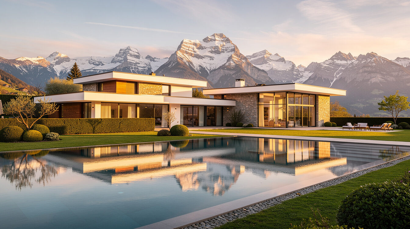 Luxusvilla mit Pool und Bergblick in der Schweiz